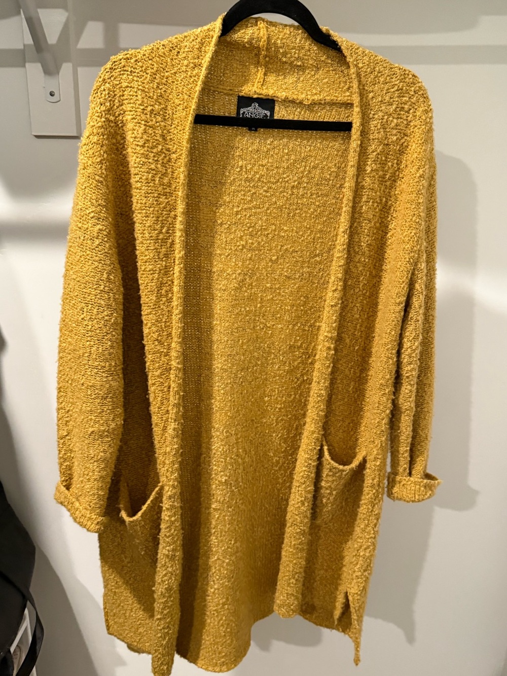 Angie Mustard Bouclé Open-Front Cardigan